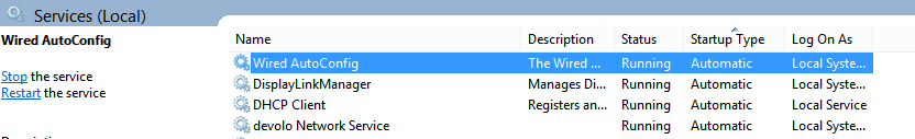 Wired AutoConfig service in Windows services.msc