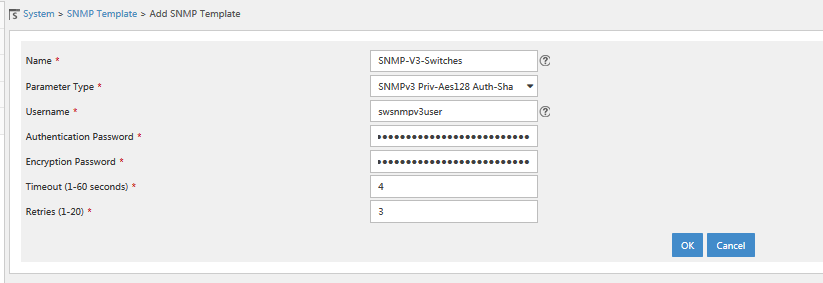 Adding an SNMPv3 template in HPE IMC