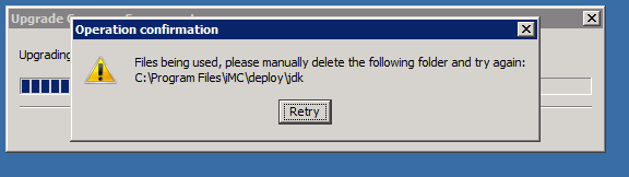 The jdk folder error during an IMC upgrade