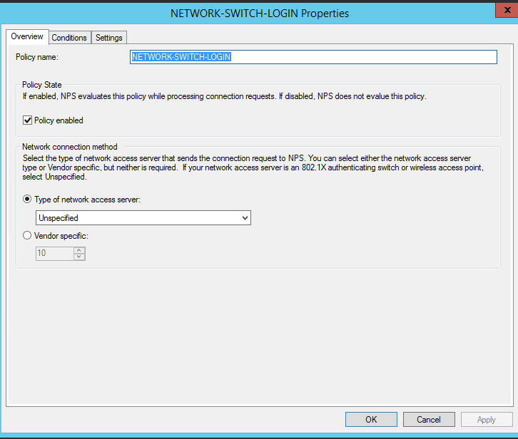 NPS connection request policy — conditions