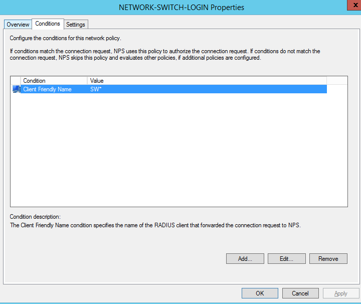 NPS connection request policy — settings