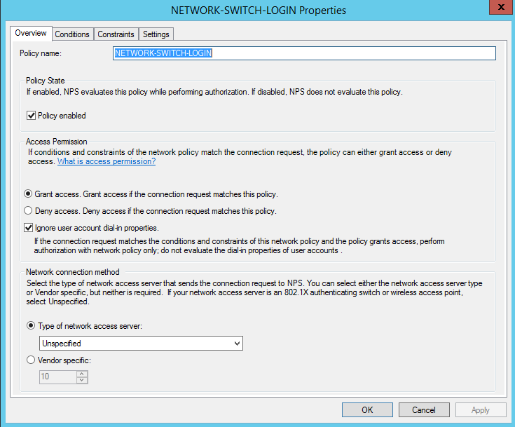 NPS network policy — conditions