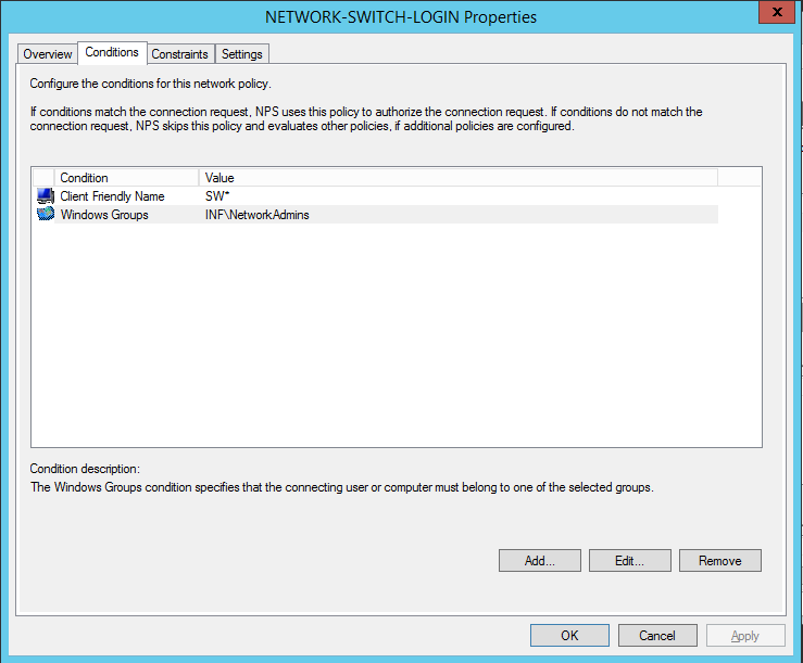 NPS network policy — constraints