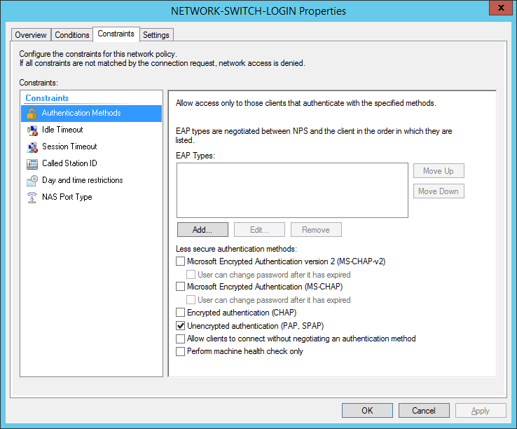 NPS network policy — settings